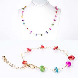 Gold Plated Alloy Set of Necklace and Bracelet with Multicolour Mother of Pearl