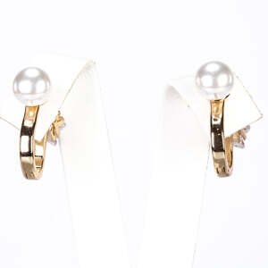 Gold Plated Alloy Reversible Earrings with Glass Pearl and White Emporia@ Crystals